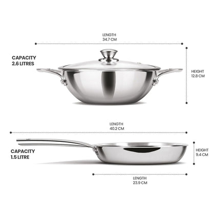 Milton ProCook Triply Stainless Steel 3 Pcs Induction Cookware Set