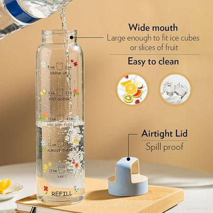 Borosil Neo Glass Bottle SS Lid Wide Mouth 1L