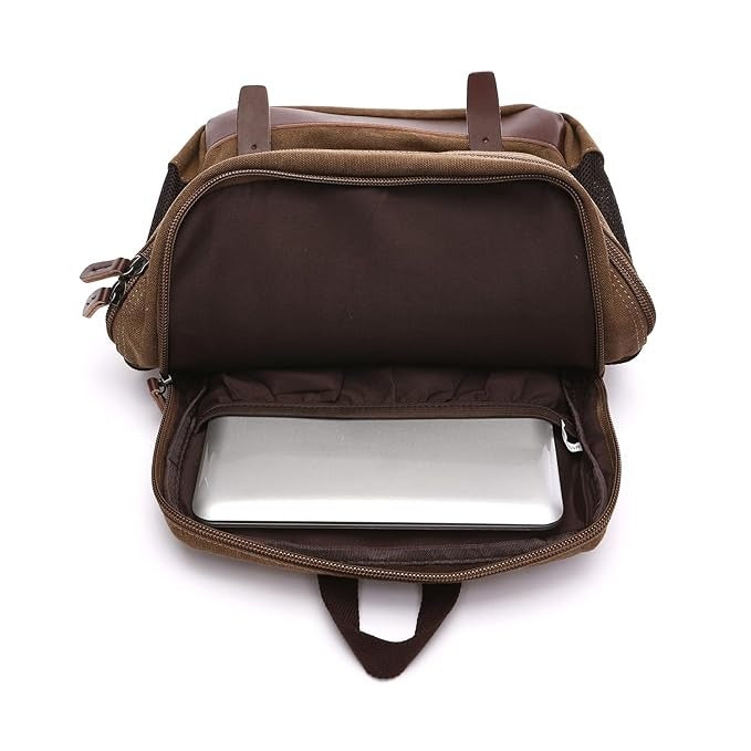 Canvas And Leather Material Multi Pocket Travel Laptop Backpack For Men