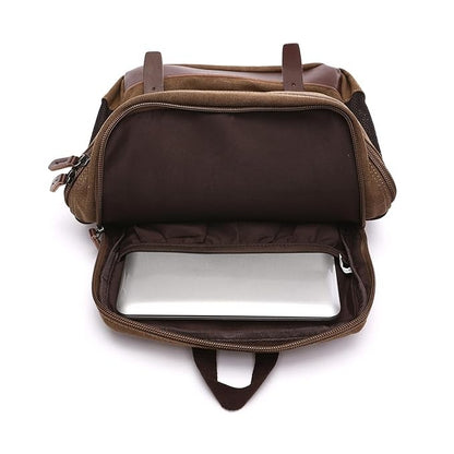 Canvas And Leather Material Multi Pocket Travel Laptop Backpack For Men
