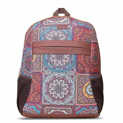 Zouk Printed Women's Jute Handcrafted Vegan Leather Multicolor Classic Backpack