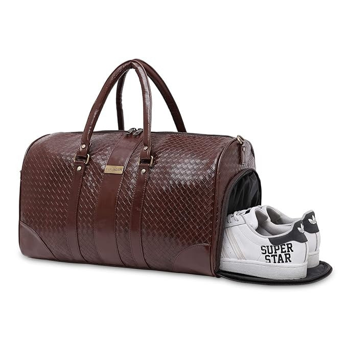Fur Jaden Weekender Duffle Bag with Shoe Pocket for Travel for Men and Women Made of Textured Leatherette with Attachable Shoulder Strap Cabin Bag