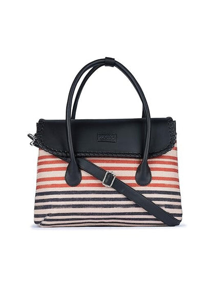 Zouk Printed Jute Handcrafted Vegan Leather & Jute Multicolor Women's Satchel Bag