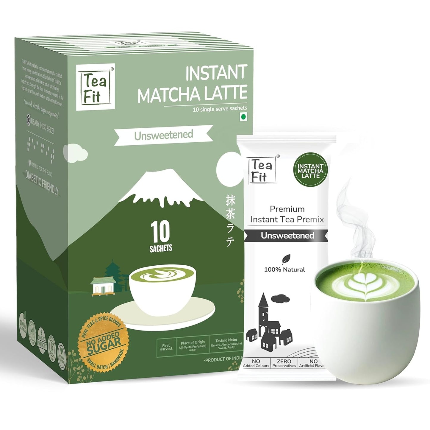 Teafit Ceremonial No Sugar Instant Matcha Latte Premix - 180 gms (10 Sachets)