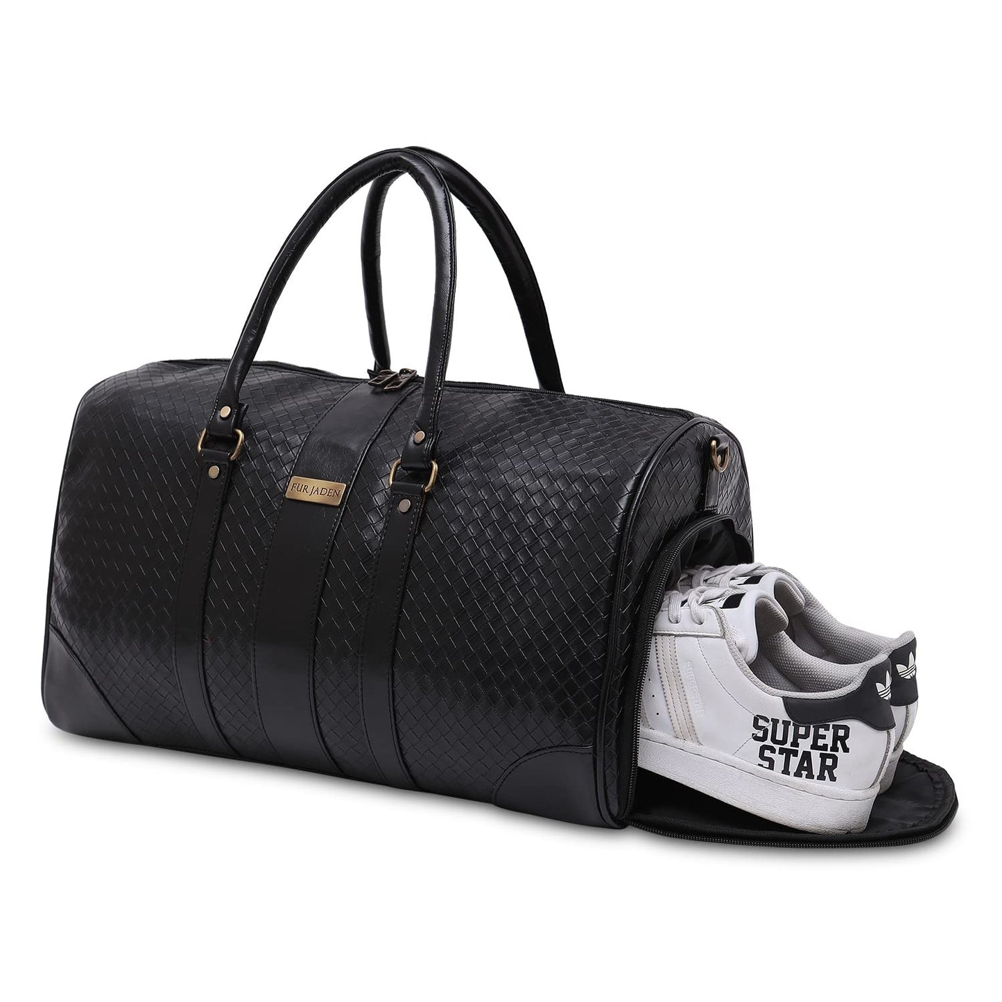 Fur Jaden Weekender Duffle Bag with Shoe Pocket for Travel for Men and Women Made of Textured Leatherette with Attachable Shoulder Strap Cabin Bag