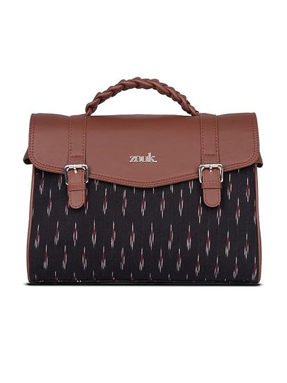 Zouk Women's Konkona Heritage Satchel Bag Jute & Leather