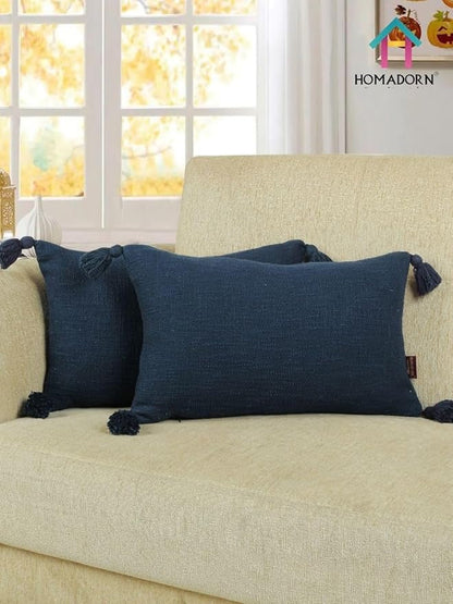 Homadorn Luxury Cotton Handmade Decorative Boho Throw Pillow Covers Colour Navy