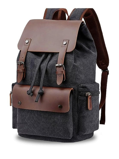 FUR JADEN Eco Friendly Travel Laptop Backpack Made of Water Resistant Sustainable Canvas and Vegan Leather for Men and Women for Travel Hiking Work