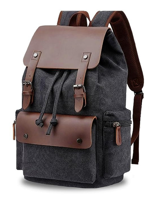 FUR JADEN Eco Friendly Travel Laptop Backpack Made of Water Resistant Sustainable Canvas and Vegan Leather for Men and Women for Travel Hiking Work