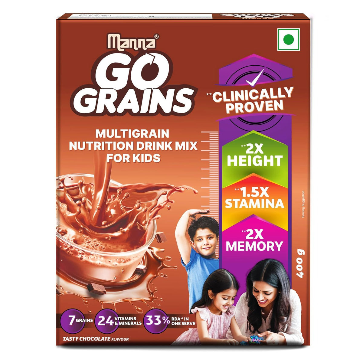 Manna Go Grains Millet Health and Nutrition Drink Chocolate - 400 gms (Pack of 2)