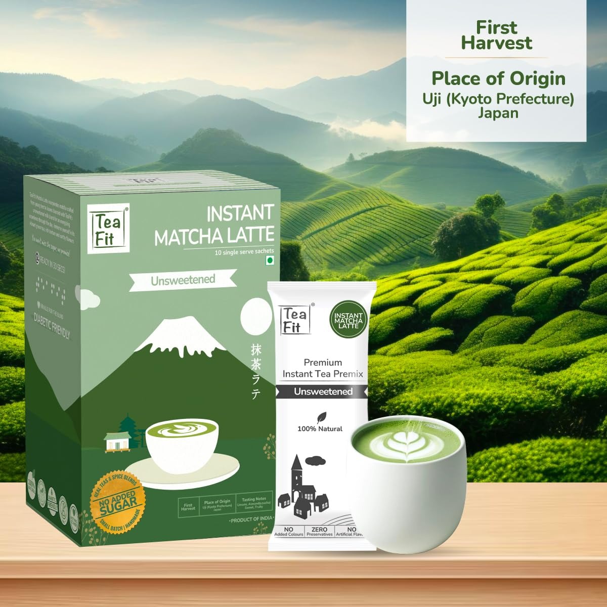 Teafit Ceremonial No Sugar Instant Matcha Latte Premix - 180 gms (10 Sachets)