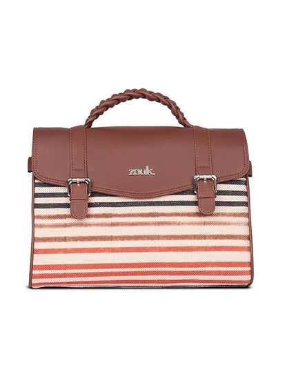 Zouk Women's Konkona Heritage Satchel Bag Jute & Leather