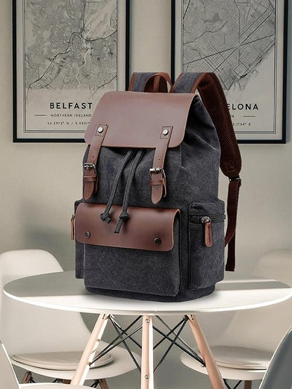 FUR JADEN Eco Friendly Travel Laptop Backpack Made of Water Resistant Sustainable Canvas and Vegan Leather for Men and Women for Travel Hiking Work