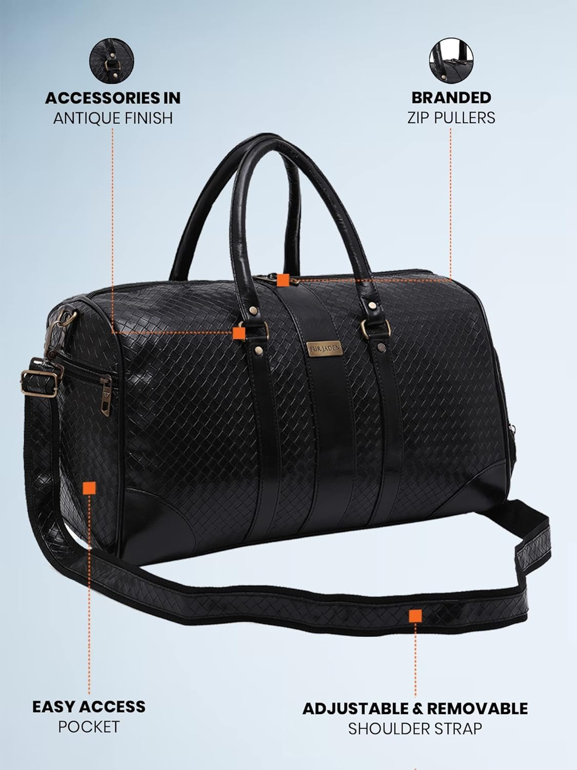 Fur Jaden Weekender Duffle Bag with Shoe Pocket for Travel for Men and Women Made of Textured Leatherette with Attachable Shoulder Strap Cabin Bag