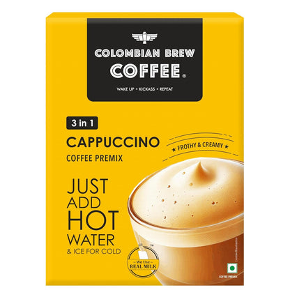 Colombian Brew 3 in 1 Cappuccino Café Latte, Instant Coffee Powder Premix 8 Sachets