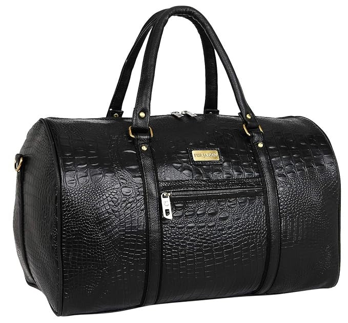 Fur Jaden Brown Textured Leatherette Stylish & Spacious Weekender Duffle Bag for Travel for Men and Women