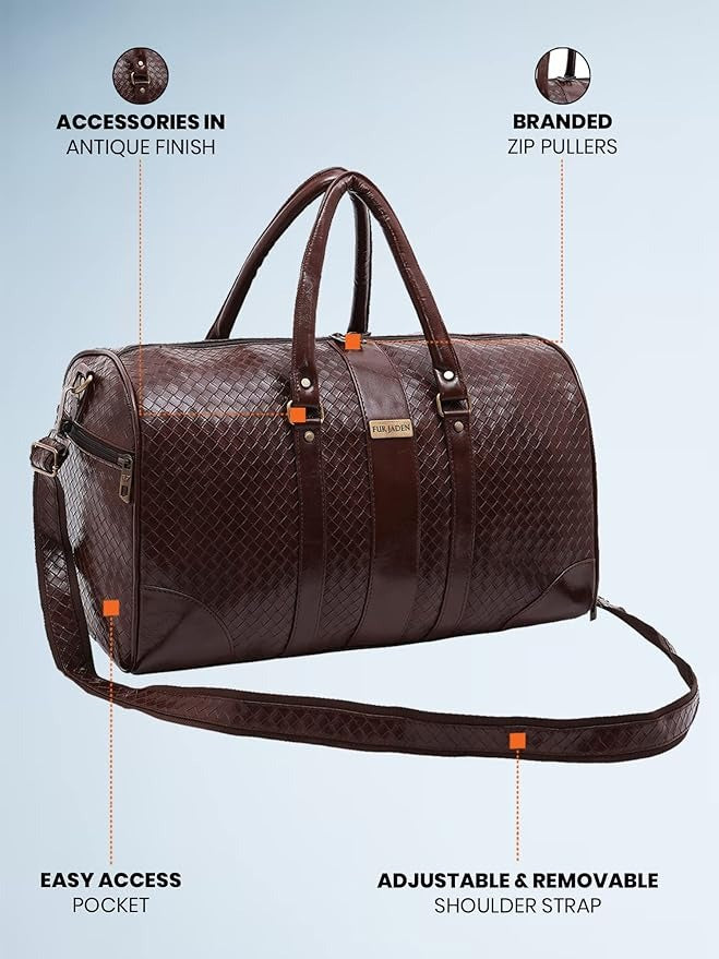 Fur Jaden Weekender Duffle Bag with Shoe Pocket for Travel for Men and Women Made of Textured Leatherette with Attachable Shoulder Strap Cabin Bag