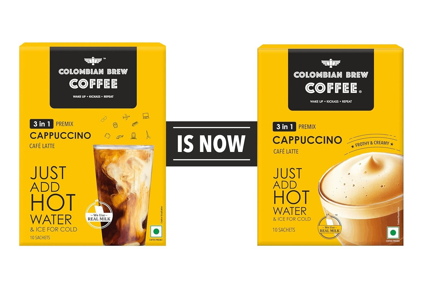 Colombian Brew 3 in 1 Cappuccino Café Latte, Instant Coffee Powder Premix 8 Sachets