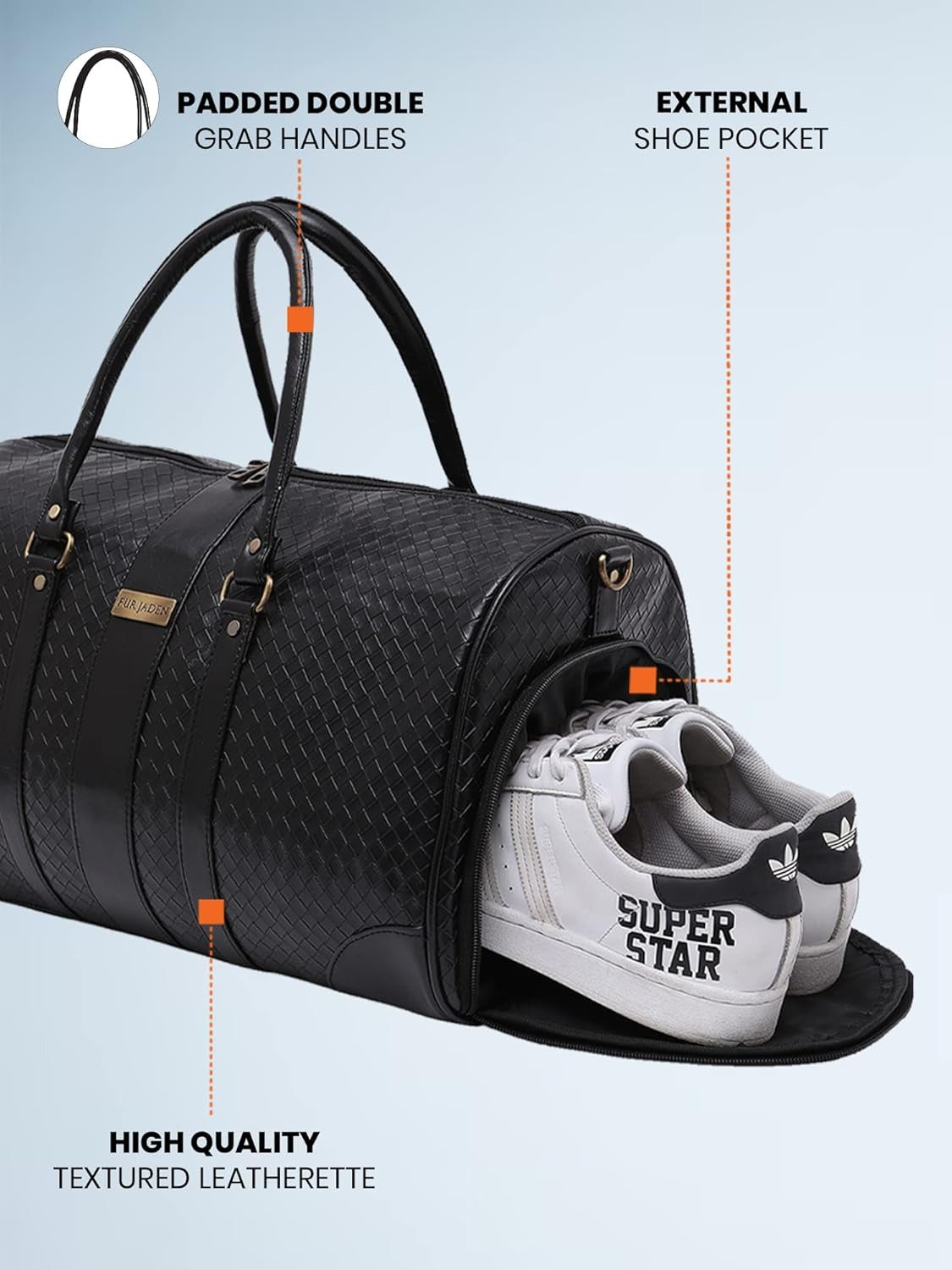 Fur Jaden Weekender Duffle Bag with Shoe Pocket for Travel for Men and Women Made of Textured Leatherette with Attachable Shoulder Strap Cabin Bag