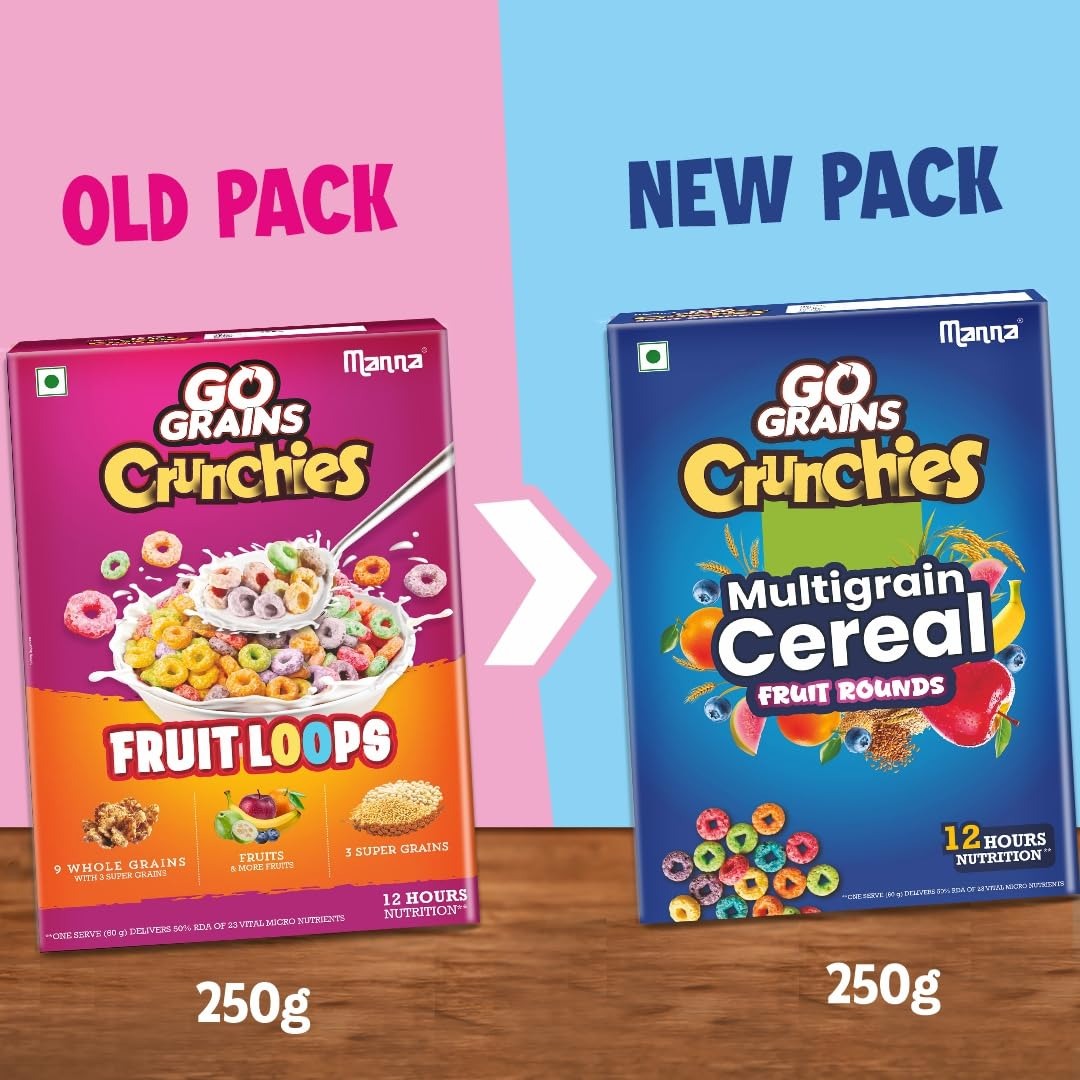 Manna Foods Go Grains Crunchies Fruit Loops  Breakfast Cereal for Kids - 250 gms