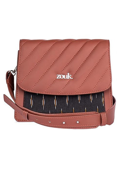 Zouk Vegan Leather & Jute Flap Closure Beyond Basic Sling Bag For Women's Girls