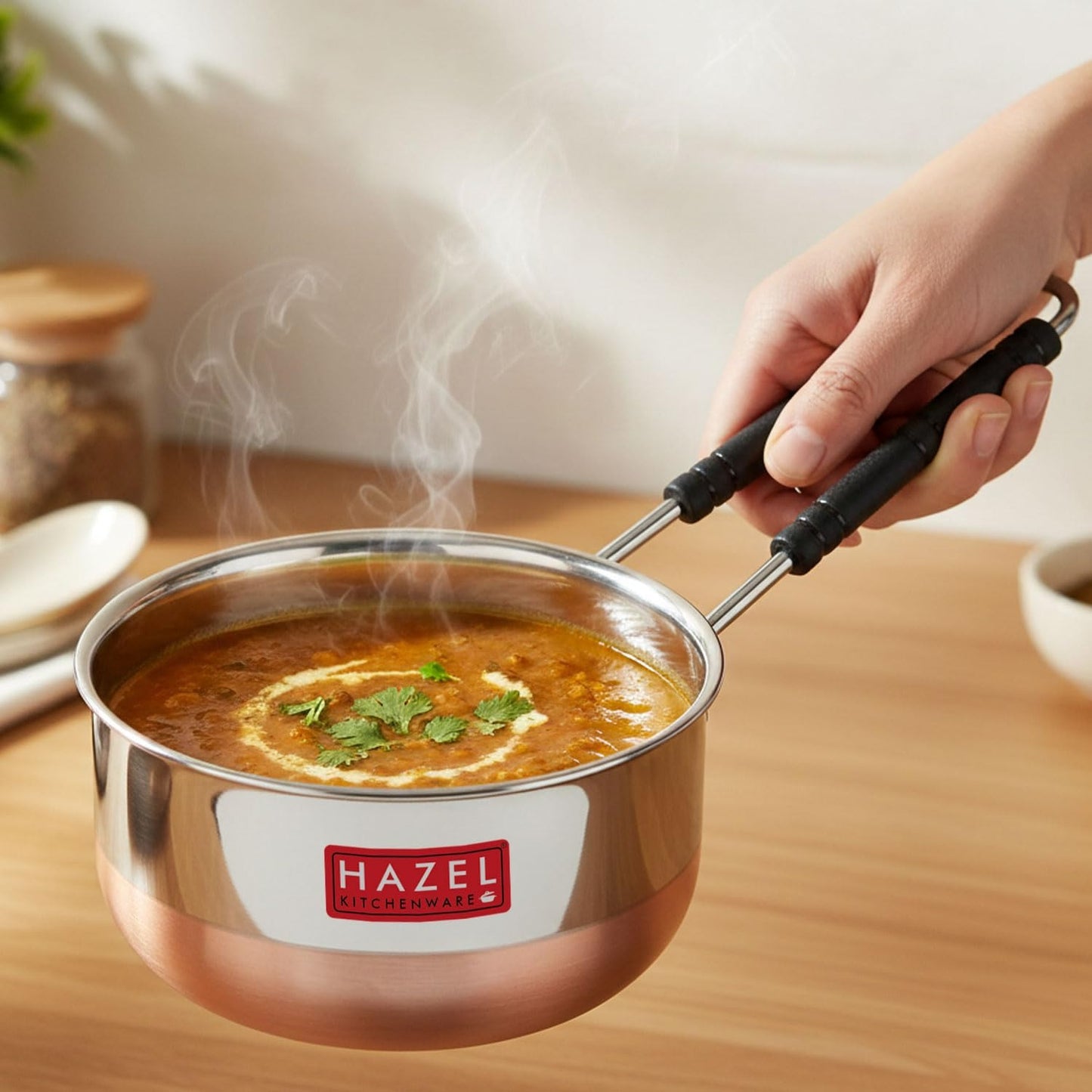 HAZEL Copper Bottom Sauce Pan| Stainless Steel Cookware with Copper Bottom - 900 ml