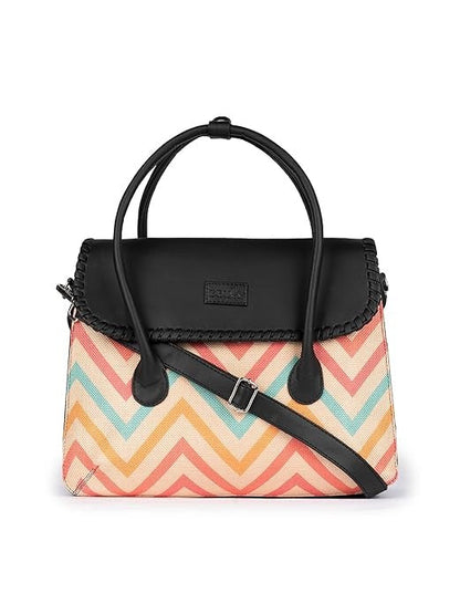 Zouk Printed Jute Handcrafted Vegan Leather & Jute Multicolor Women's Satchel Bag