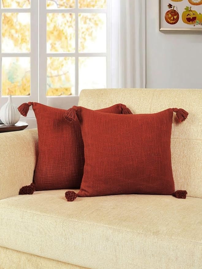 Homadorn Luxury Cotton Handmade Decorative Boho Throw Pillow Covers Rust