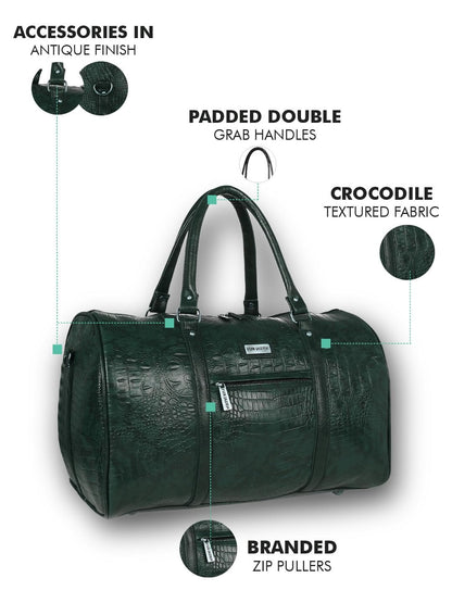 Fur Jaden Brown Textured Leatherette Stylish & Spacious Weekender Duffle Bag for Travel for Men and Women
