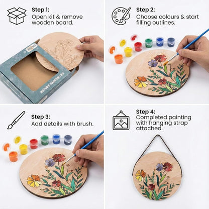 Hobby India Diy Floral Pine-wood Nature Kits for Art & Crafts Painting Kit for Adults | Hanging Decorations