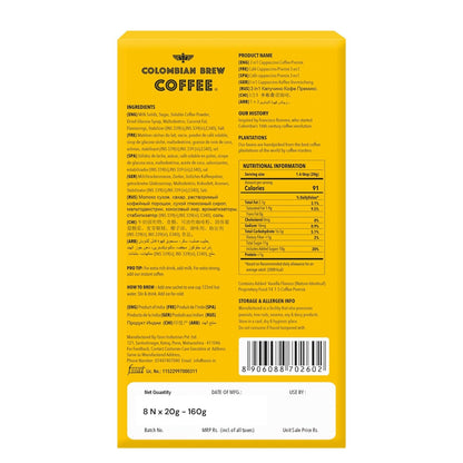 Colombian Brew 3 in 1 Cappuccino Café Latte, Instant Coffee Powder Premix 8 Sachets