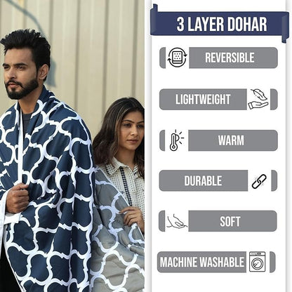Divine Casa 120 GSM Microfiber Single Dohar Soft & Lightweight Throw Blanket Moroccan Pattern Colour Deep Blue