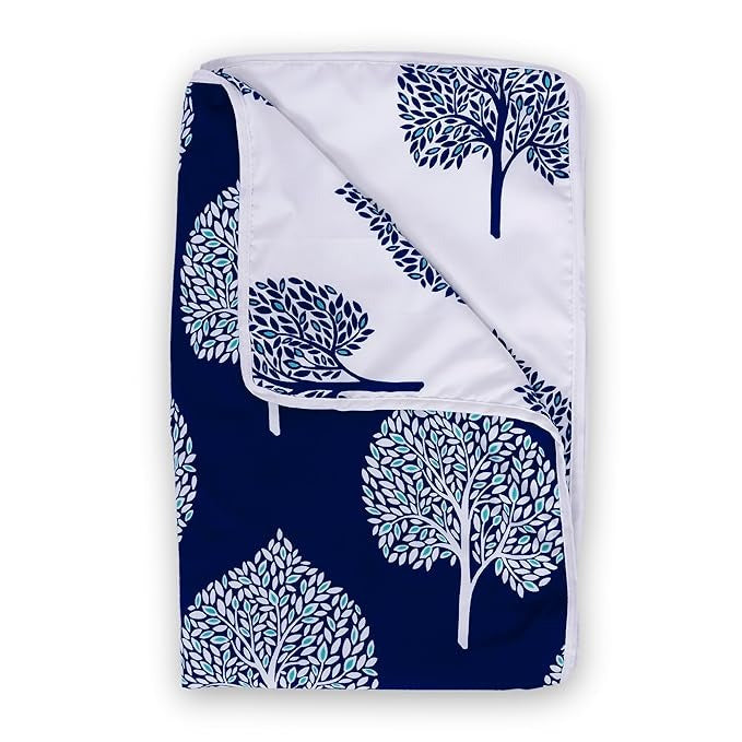 Divine Casa 120 GSM Microfiber Single Dohar Soft & Lightweight Throw Blanket Tree Motif Pattern Colour Navy Blue & White