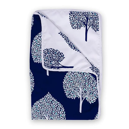 Divine Casa 120 GSM Microfiber Single Dohar Soft & Lightweight Throw Blanket Tree Motif Pattern Colour Navy Blue & White