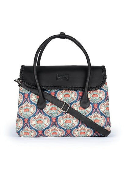 Zouk Printed Jute Handcrafted Vegan Leather & Jute Multicolor Women's Satchel Bag