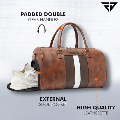 Fur Jaden Weekender Travel Duffle Bag with Separate Shoe/Laundry Compartment for Men & Women Made of Vegan Leather