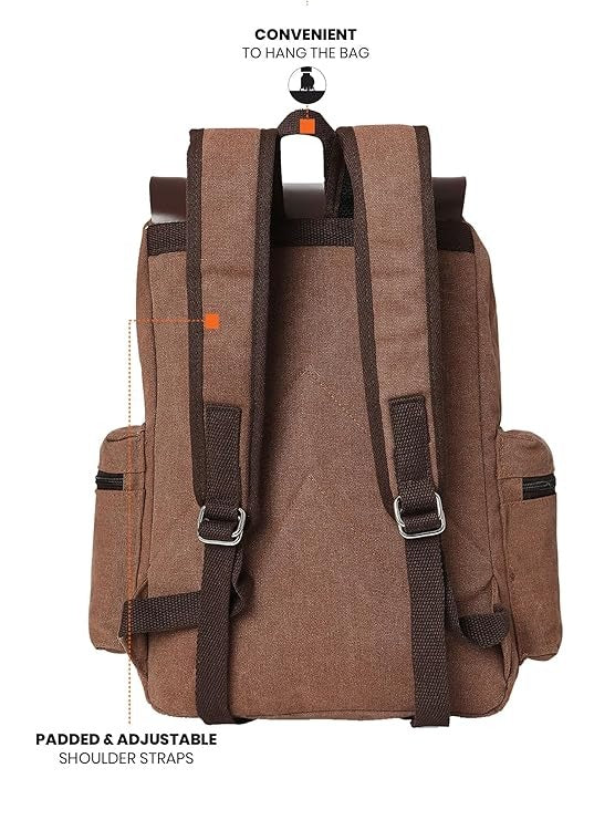 FUR JADEN Eco Friendly Travel Laptop Backpack Made of Water Resistant Sustainable Canvas and Vegan Leather for Men and Women for Travel Hiking Work