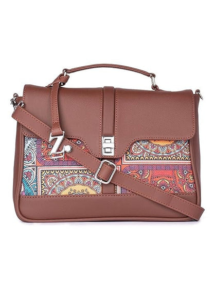 Zouk Women's Vegan Leather & Jute Satchel bag with Adjustable Strap Top Handle