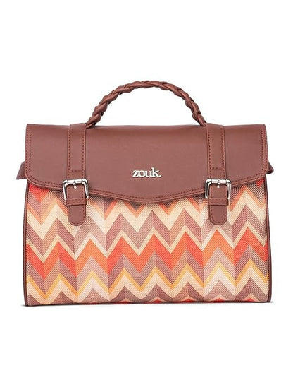 Zouk Women's Konkona Heritage Satchel Bag Jute & Leather