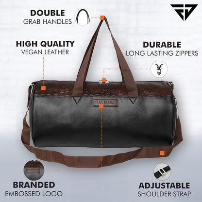 Fur Jaden Tan Leatherette Gym Bag for Men Women Boys Girls Travel Duffle Weekender Bag 23L