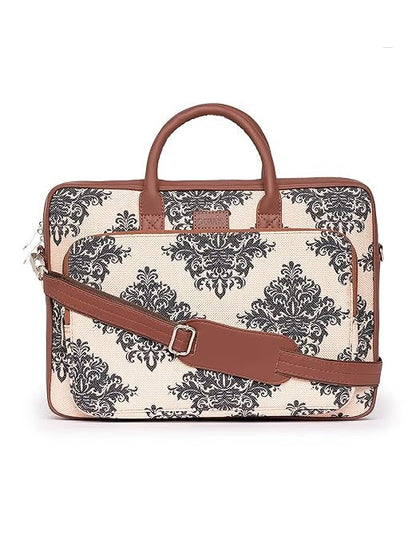 Zouk Laptop Bag for Women Ideal Jute & Vegan Leather Office Bags for Ladies