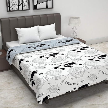 Divine Casa 120 GSM Microfiber Double Dohar Soft & Lightweight Throw Blanket Geographic Pattern Colour Stonewash Grey