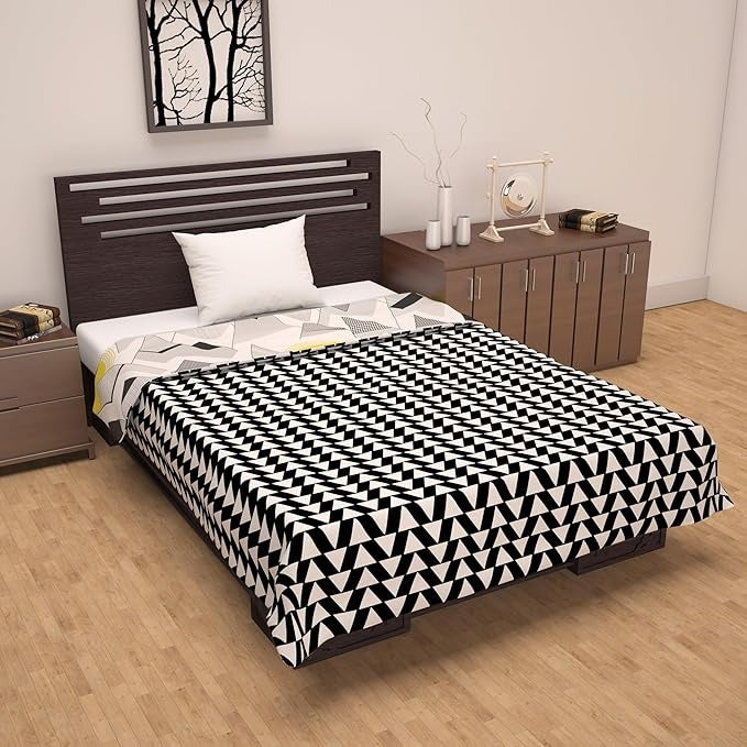 Divine Casa 120 GSM Microfibre Blanket Single Bed Lightweight Sofa Throw Blanket for Winter Dohar Colour Black and WhiteTC - 120