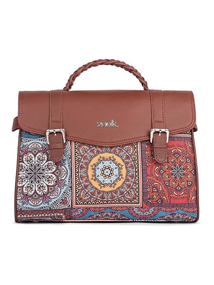 Zouk Women's Konkona Heritage Satchel Bag Jute & Leather