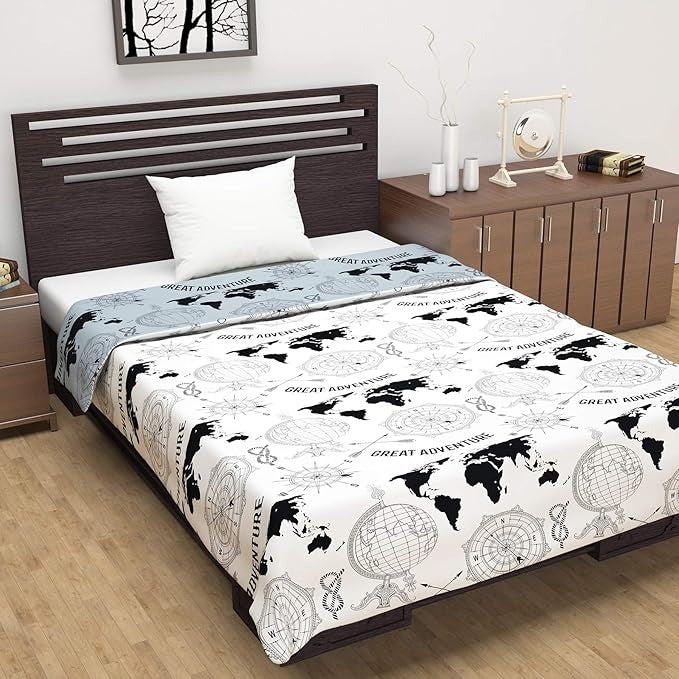 Divine Casa 120 GSM Microfiber Single Dohar Soft & Lightweight Throw Blanket Geographic Pattern Colour Stonewash Grey
