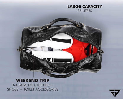 Fur Jaden Brown Textured Leatherette Stylish & Spacious Weekender Duffle Bag for Travel for Men and Women
