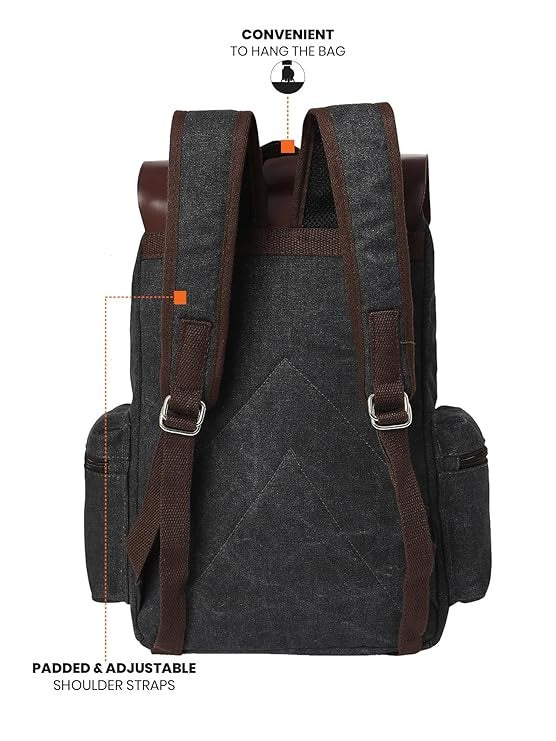 FUR JADEN Eco Friendly Travel Laptop Backpack Made of Water Resistant Sustainable Canvas and Vegan Leather for Men and Women for Travel Hiking Work