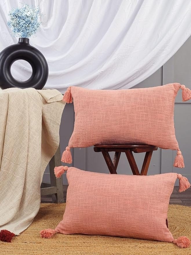 Homadorn Luxury Cotton Handmade Decorative Boho Throw Pillow Covers Peach