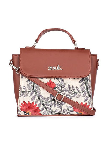 Zouk Statement Jute Sling Bag With Handle For Women's Girls Ladies