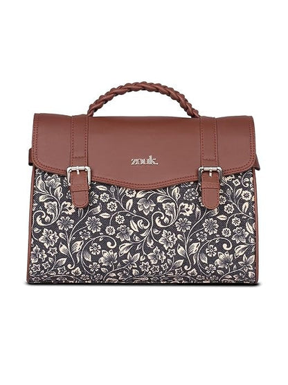 Zouk Women's Konkona Heritage Satchel Bag Jute & Leather